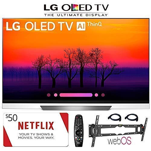 LG Electronics OLED65E8PUA 65-Inch 4K Ultra HD Smart OLED TV (2018 Model), 50 Netflix Gift Card, Wall Mount, 2HDMI Cables. Authorized LG Dealer.