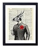 Gentleman Waterbuck Upcycled Vintage Dictionary Art Print 8x10