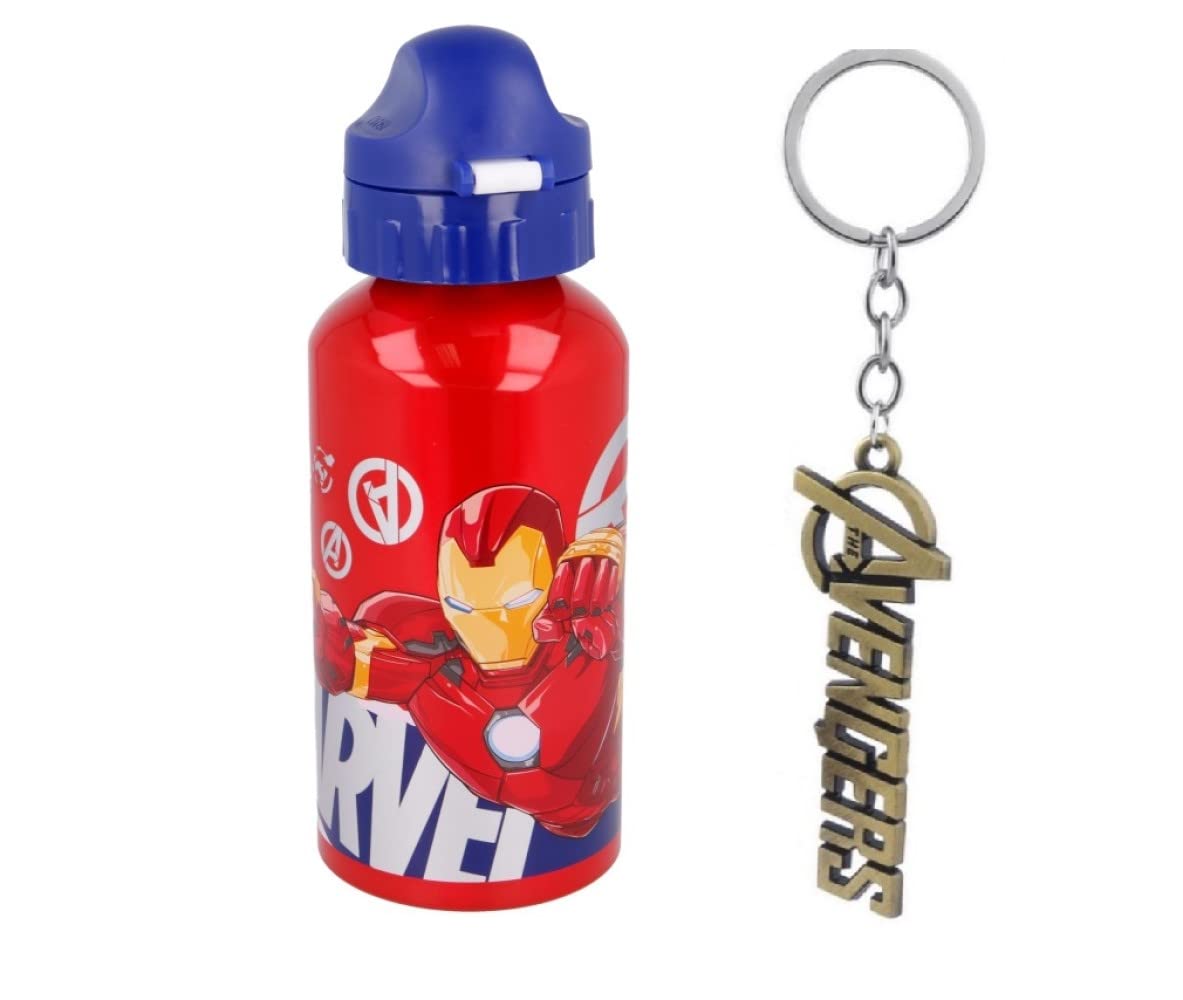 Avengers Comic Heroes Aluminium Sports Bottle 500ml - Holiday, Back to School Water Drinking Kids Lunch Children Includes Avengers Keyring