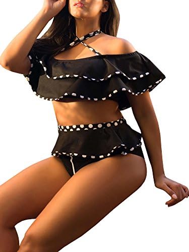 Womens Ruffle Off The Shoulder High Waisted Plus Size Bikinis Push up Halter Swimsuit Bathing Suit