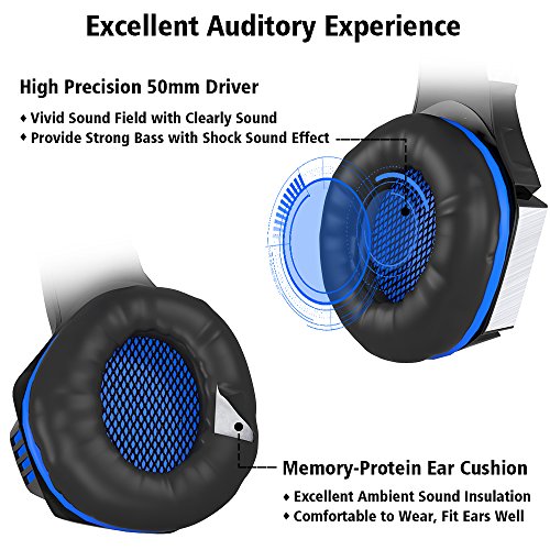 VersionTech Stereo Gaming Headset for PS4 Xbox One, Over Ear Headphones with Noise Isolating Mic, LED Light, Volume Control for Laptop, PC, Tablet, iMac, PSP, Mobile Phone -Blue