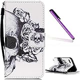 iPhone 6S Case,iPhone 6 Wallet Case,EMAXELER iPhone 6S Flip Folio Case, Beautiful illustration PU Leather Flip Protective Case with Stand Wallet for iPhone 6/6S 4.7 inch-Skull & Gray Flower
