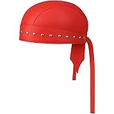Sheep Leather Skull caps in Black Sweat Head Wraps Studded Skull Cap Bandana Style in Real Do Du Rag Leather Doo Rag Motorcycle Biker Cap Red ICE Club Shop