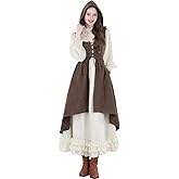 NSPSTT Brown Hooded Corset Renaissance Costume Women Bustier Medieval Dress for Ren Faire