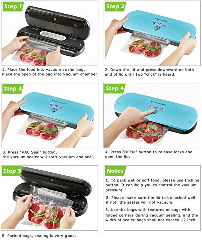 Vacuum Sealer Machine KitchenBoss for Dry & Moist Foods Preservation Automatic Vacuum Sealing System, Intelligent LED Indicator Lights, Manual Inching Function with Starter Kit (Color: Blue)