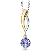 Gem Stone King 925 Silver and 10K Yellow Gold Blue Tanzanite Pendant Necklace for Women | 0.46 Cttw | Gemstone December Birthstone | Round 5MM | With 18 Inch Silver Chain