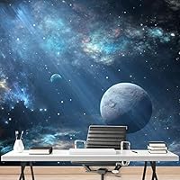Wall Mural Stars and Moon in Night Sky Removable Self-Adhesive Wallpaper Wall Decoration for Bedroom Living Room - 66x96 inches