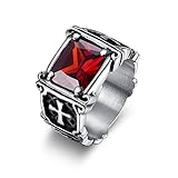 Men's Rings Ruby AAA Cubic Zircon Stone Titanium Steel Cross Ring Size 7/8/9/10/11/12 #1165 (7)
