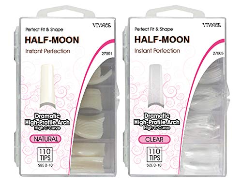 Vivace 2Pack Natural/Clear Half Moon 102 Acrylic False Fake Nail Tips
