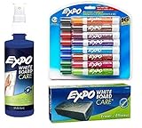 Expo 2 Low-Odor Dry Erase Markers, Chisel Tip, 16-Pack, Assorted Colors (81045) with Expo Whiteboard / Dry Erase Board Liquid Cleaner, 8-ounce and Expo Whiteboard Eraser, 5 1/8-inch