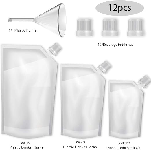 INTVN Plastic Drinks Flasks 12 Pieces Liquor Pouch Concealable Reusable