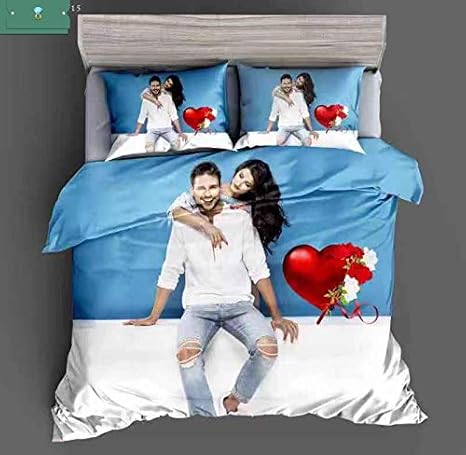 Pridhi Glace Cotton Double Size Couple Print Bedsheet With 2