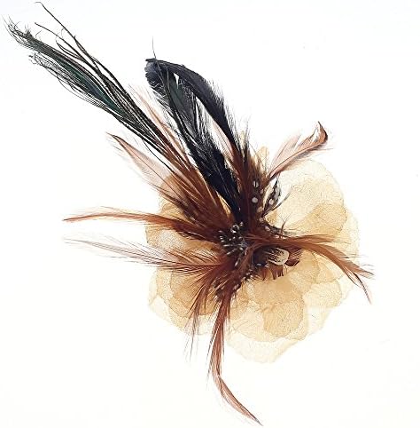 Navifoce Elegant Womens Girl Seersucker Peacock Frangipani Plumeria Fascinators Cocktail Feather Headwear Hair Clip (Light Yellow)