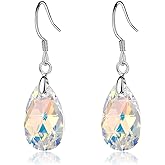 Teardrop Austrian Crystal Drop Dangle Earrings for Women 925 Sterling Silver Hook Hypoallergenic Jewelry