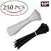 Black & White Zip Cable Ties 250 Pieces Self Locking 10 Inch Nylon Pack Heavy Duty 5mm Thick 50 LB Tensile Strength Securing Teeth Wiring Fire Heat UV Resistant Plastic Cables Cord Wire