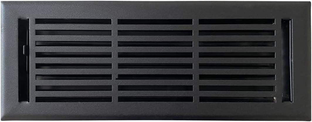 Registers, Grilles & Vents - Empire Register Co, Vent Cover - 4x12 inch, Linear Design, Textured Black Finish, Heavy Duty Floor Vent Covers, Metal Damper Attached. Vent Covers for Home Floor only.