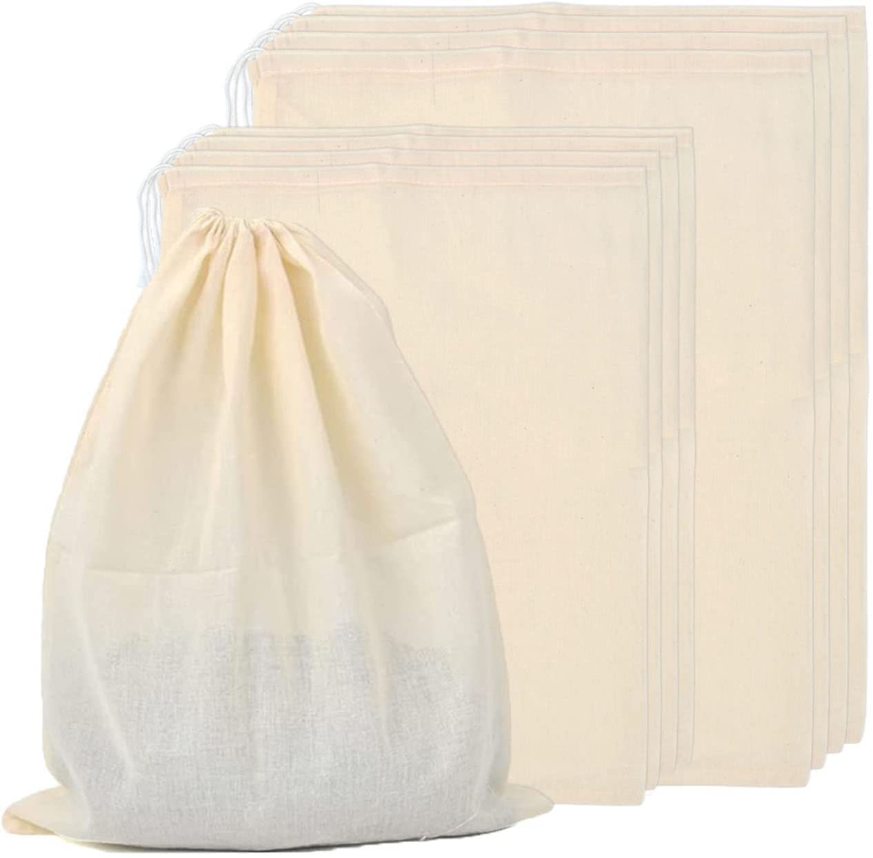 8 Pcs Cotton Fine Mesh Strainer Bag, Reusable Cotton Muslin Straining Bag Fine Mesh, Food Strainer Filter Bags for Nut Milk, Juice, Jam Home Brewing (35 x 45 cm or 30 x 40 cm)