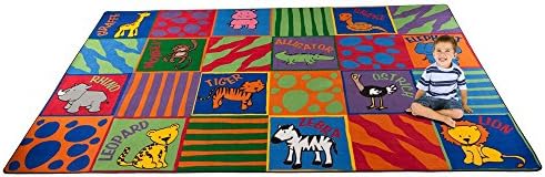 KidCarpet.com FE710-34A Animal Squares Nylon Area Rug, 6' x 8'6", Multicolored