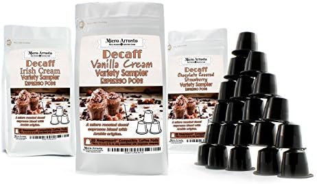 Variety Sampler of 60 Decaf Flavored Nespresso Compatible Capsules (60-count); Decaffeinated Espresso Coffee Pods Compatible with OriginalLine Nespresso: Irish Cream / Vanilla / Chocolate Strawberry