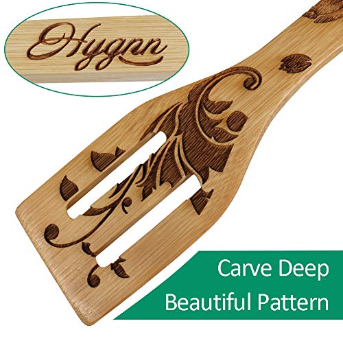 Carving Flower Spoons - Organic Wooden Bamboo Cooking & Serving Utensils - Kitchen Utensils Set Cooking Tool Set - Cooking Spatula And Spoons 5 Piece Set Wooden Spoons House Warming Presents