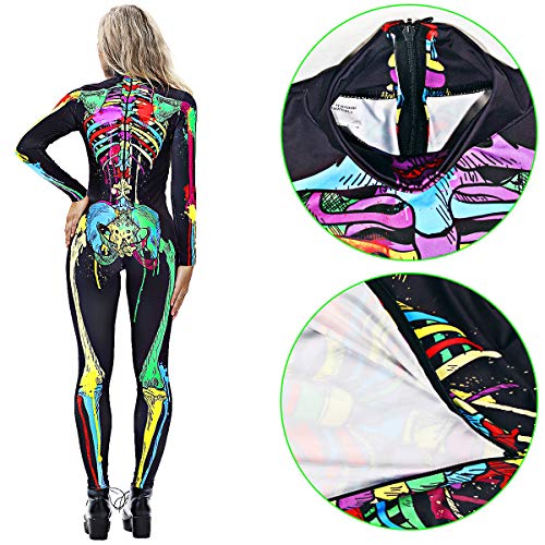 Neusky Lady Skull Skelett Kostüm Perfektes Kostüm für Halloween, Weihnachten , Karneval oder Mottoparties (XL, Bunt) – Bild 3