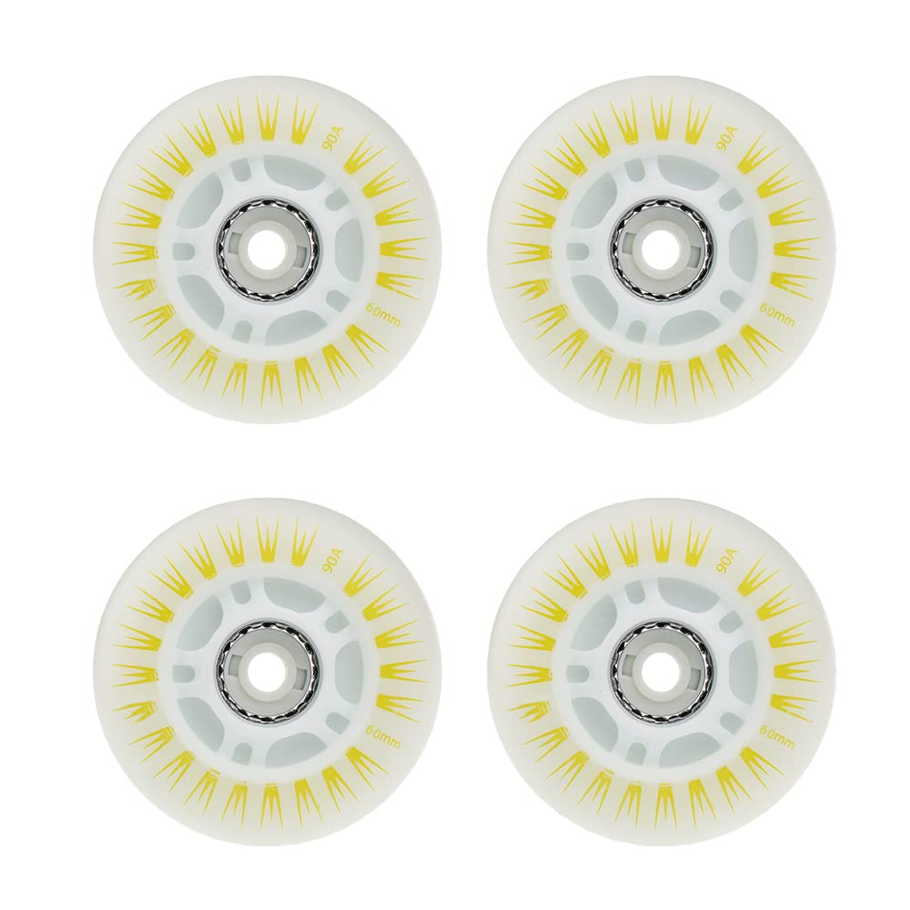 CENPEK 4 pieces Inline Roller Skate Wheels with Led, Durable Luminous Bright Wheels for Sliding, 60mm, Yellow