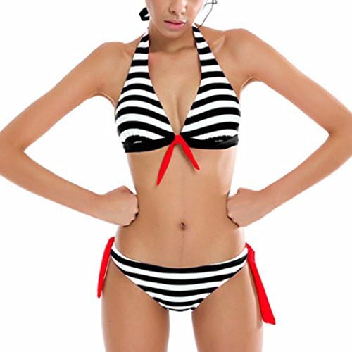 2017 TISHOW Bikini Swimsuit Fashion Black Stripe Two Pieces Swimsuit Lovely Sexy Swimwear (L, Black stripe)
