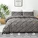 Arachnes Needle Pinch Pleat King Duvet Cover Set, 3 Pieces Unique Pintuck Brushed Microfiber Dark Grey Bedding Set with Zipper and Corner Ties for Decor Bedding Room Style