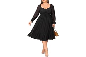 Talisea Plus Size Dresses Sweetheart Neckline Long Sleeves Chiffon Party Cocktail A Line Curvy Womens Midi Dress