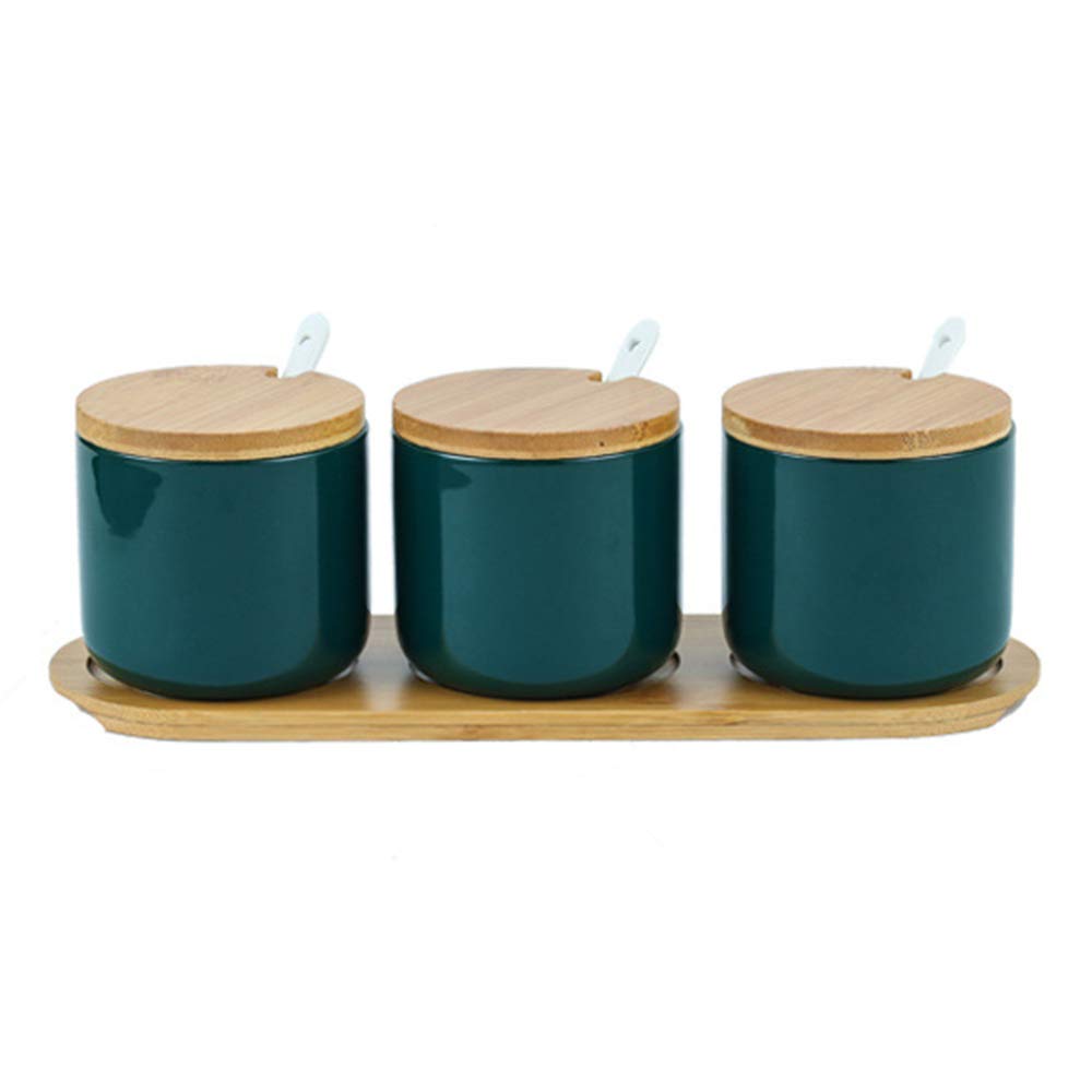 OnePine Set of 3 Sugar Bowl, 260ml Ceramic Spice Jar Salt Container with Lid and Spoon for Home and Kitchen