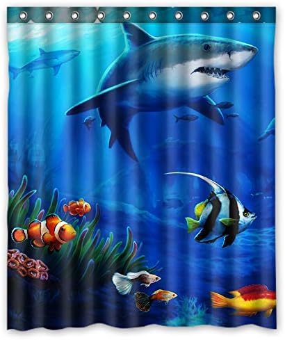 KXMDXA Sea Life Swimming Shark Art Sea Fish Cute Sea Animal Waterproof Polyester Bath Shower Curtain Size 66x72 inch