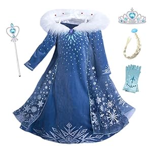 YOSICIL Vestido Elsa con Capa Disfraz de Princesa de Invierno Niñas Manga Larga Vestido Frozen Nieve Traje de Fiesta Costume Princesa Anna para Regalo Cumpleaños Boda Vestido Largo 3-10Años