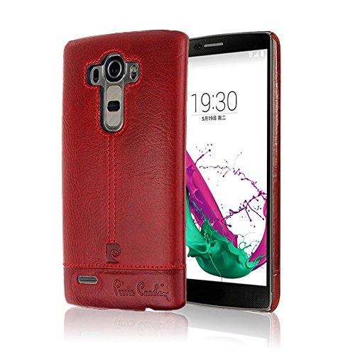 LG G4 Case, Pierre Cardin Premium Genuine Leather Lightweight Slim Snap On Hard Back Cover Fit For LG G4 Red