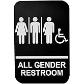 Tablecraft-695653 Gender Neutral, Handicap Accessible Sign, Plastic, White on Black-Braille, 6x9" - Black and White