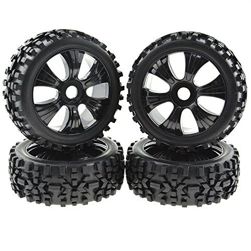Rowiz Black 1:8 RC Tyre Tires Box Grain& Plastic Wheel Rim Off-Road Buggy Replacement Pack of 4