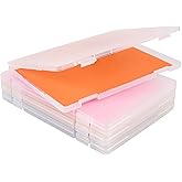 2 Pack A4 Frosted Paper Organizer Box,Project Scrapbook Paper Organizer Containers Portable File Storage with Tight Latch & Suspension Hole & Christmas Stickers for Art Supplies 8.5" x 11" US Letter