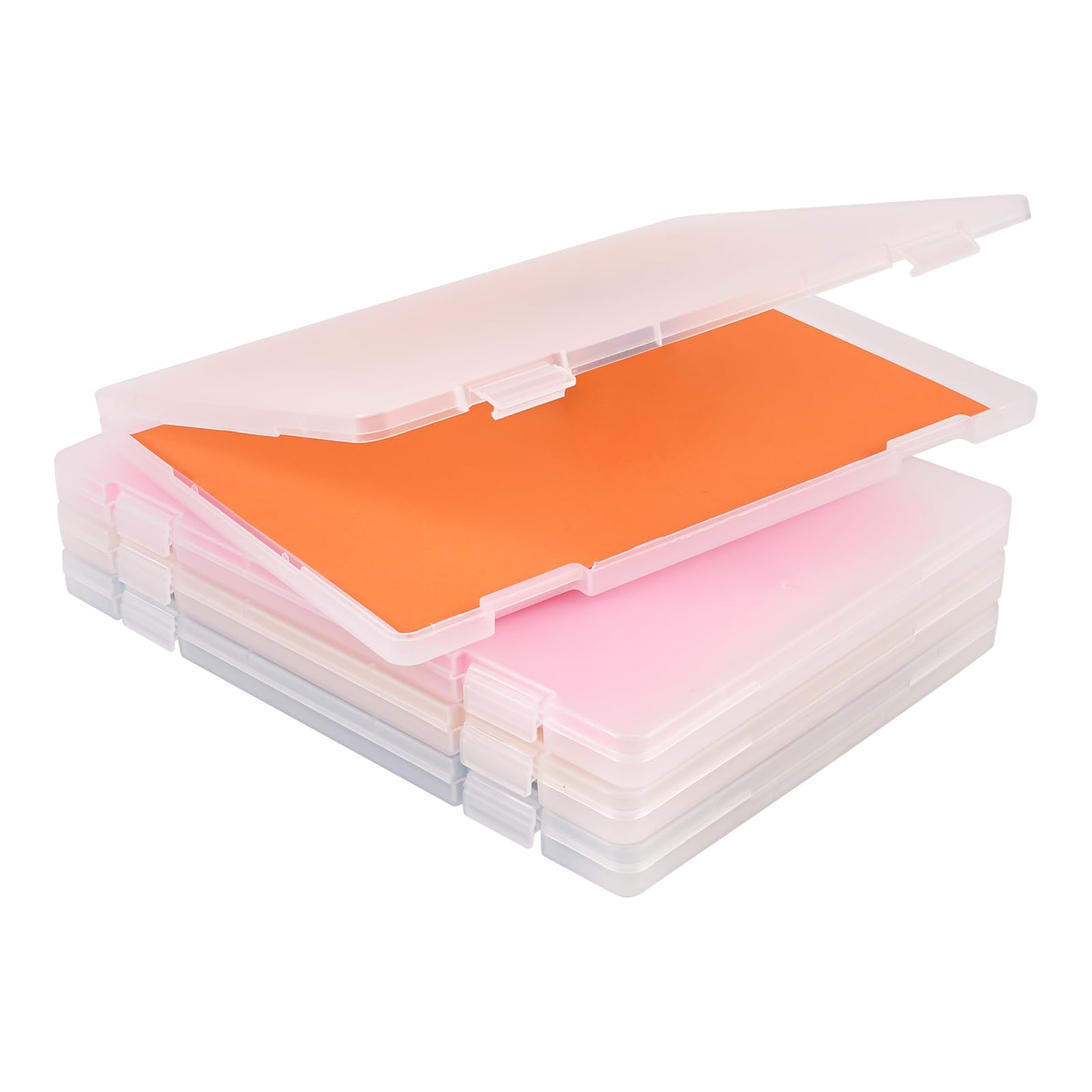 Photo 1 of 4 Pack A4 Frosted Paper Organizer Box,Project Scrapbook Paper Organizer Containers Portable File Storage with Tight Latch & Suspension Hole & Christmas Stickers for Art Supplies 8.5" x 11" US Letter