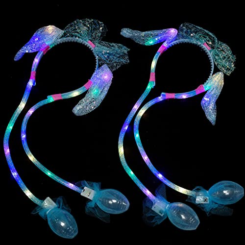 2 Pack Light Up Bunny Moving Ears Headbands for Girls, Cute Rabbit LED Hair Band for Kids Easter Christmas Cosplay