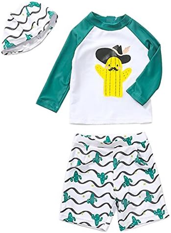 Little Boys Long Sleeve Cartoon Print Rash Guard Swimsuit Set Outfits 3-4 Years