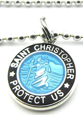 Mini Saint Christopher Surf Medal Pendant Necklace Baby Blue/Black BB/BK