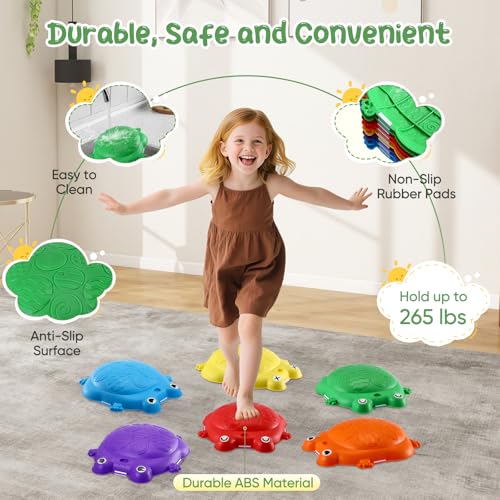 Jradse Frog March Stones for Children, 8 Pieces of Non-Slip Sensory Calculations, Indoor/Outdoor Motor Set 3-8 Years, Develops Motor Skills, Supports 120 kg