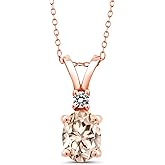 18K Rose Gold Plated Silver Gemstone Birthstone and White Diamond Pendant Necklace for Women | 8X6MM Oval Center Stone & 2.5MM Round Accent | Fine Jewelry Gifts for Her Mom Wife | 18 Inch Chain