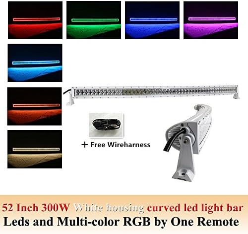 NKLighting White Housing Combo Bean 52 INCH 300w curved led work light bar with Multicolor changing RGB halo ring offroad Headlight Lamp Driving Fog 4x4 SUV ATV boat Jeep+Swicth wireharness