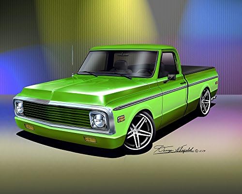 1972 CHEVORLET CUSTOM WHITFIELD EDITION - C-10 PICKUP - LEPRECHAUN GREEN - ART PRINT POSTER BY ARTIST DANNY WHITFIELD SIZE 20 X 24