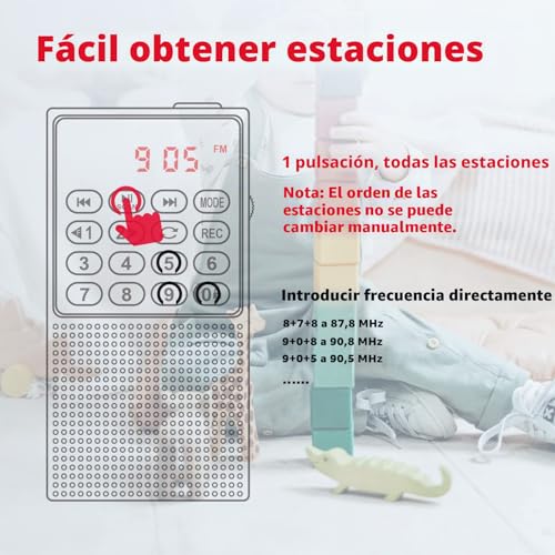 PRUNUS J-328 FM Portable Small Rechargeable Radio with Recorder, Mini Pocket Radio with SD/TF/AUX Music Player, Small Radios for Running, Traveling (Red)