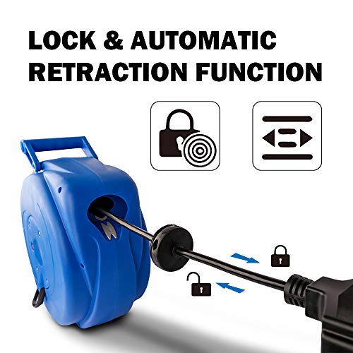 ZEMANOR Retractable Extension Cord Reel,50FT Retractable Cable,Alert Stamping,180°Swivel