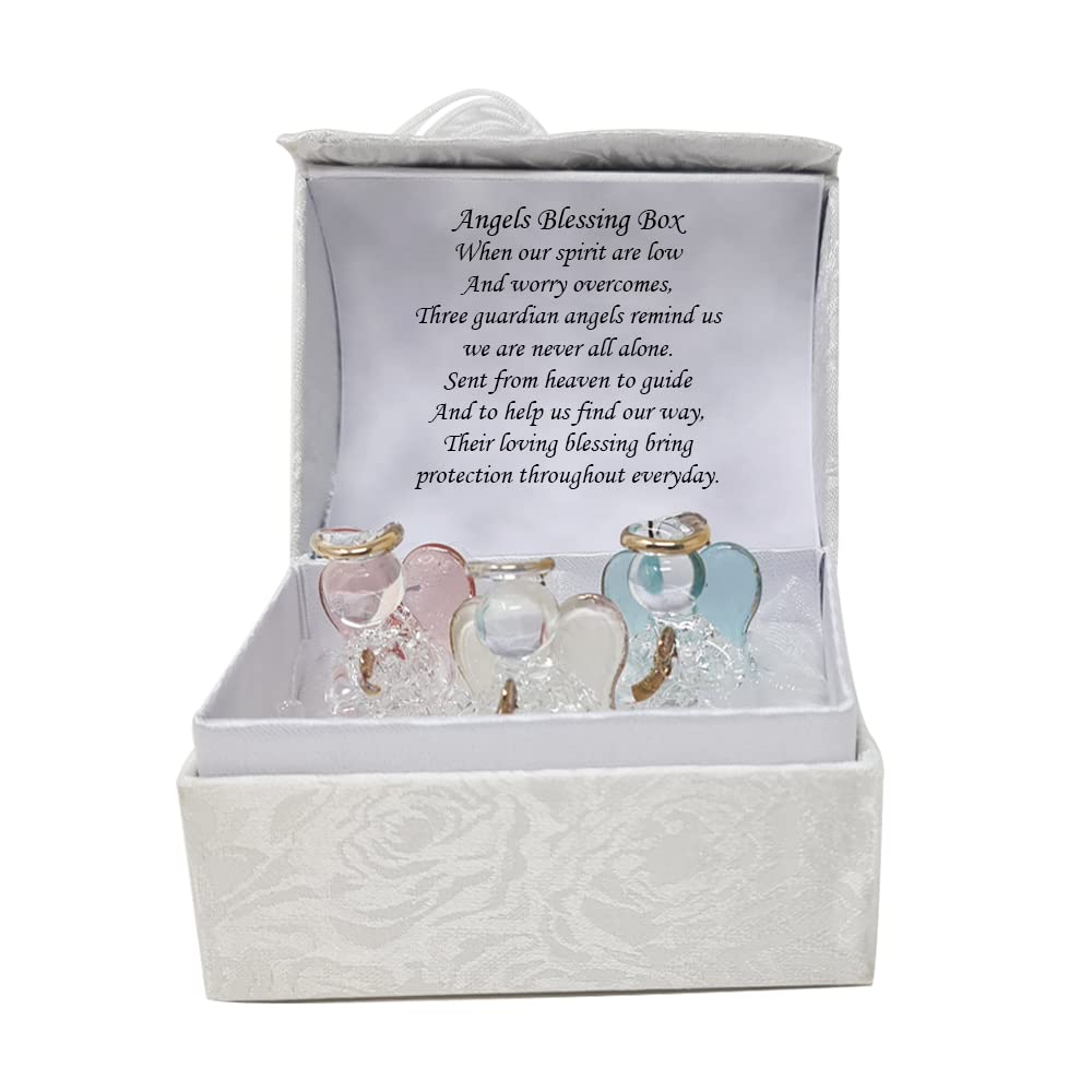 Angels Worry Box Gold Gilded Figurines with Little Angel Wings, Spiritual Verse Inside the Lid | Personalised Ornamental Mindfulness Box for Loved Ones