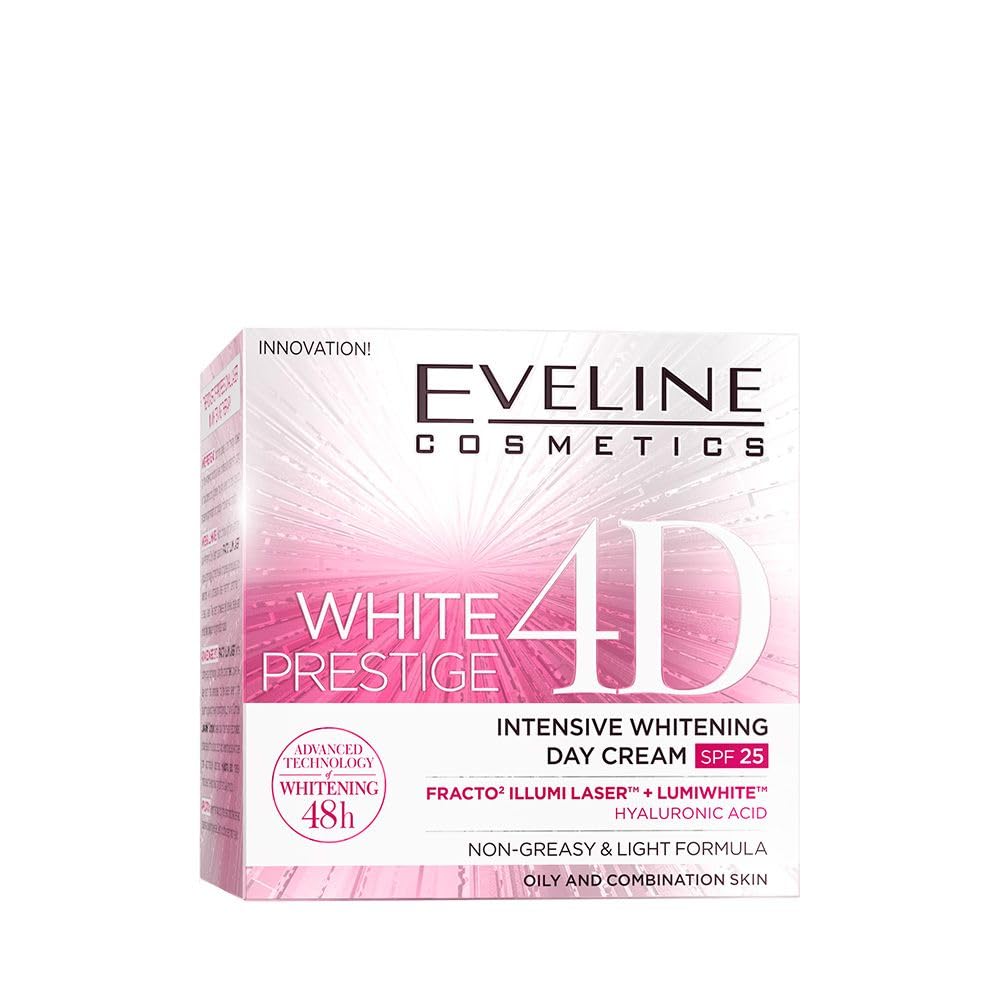 Eveline Cosmetics White Prestige 4D Intensive Whitening Day Cream with SPF 25 - White Prestige 4D – Advanced Skin Brightener with Lumiwhite™ Complex & Hyaluronic Acid