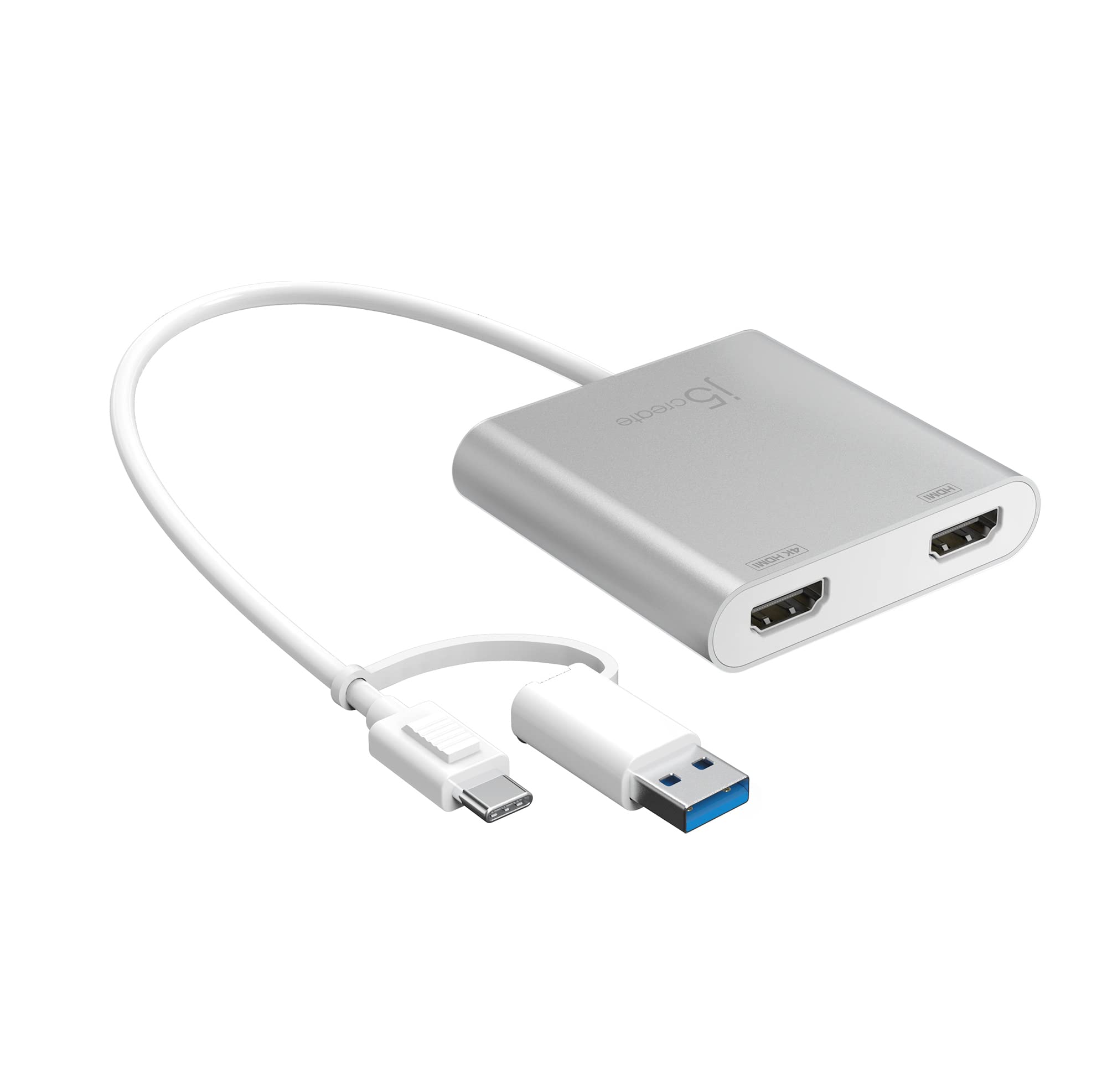 j5create USB Type-C to Dual HDMI Multi-Monitor Adapter with USB Type-A convertor | 4K + 2K | Compatible with Microsoft and Mac (JCA365)