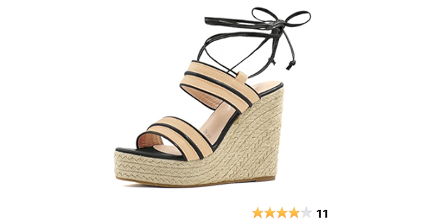 black wedges tie around ankle